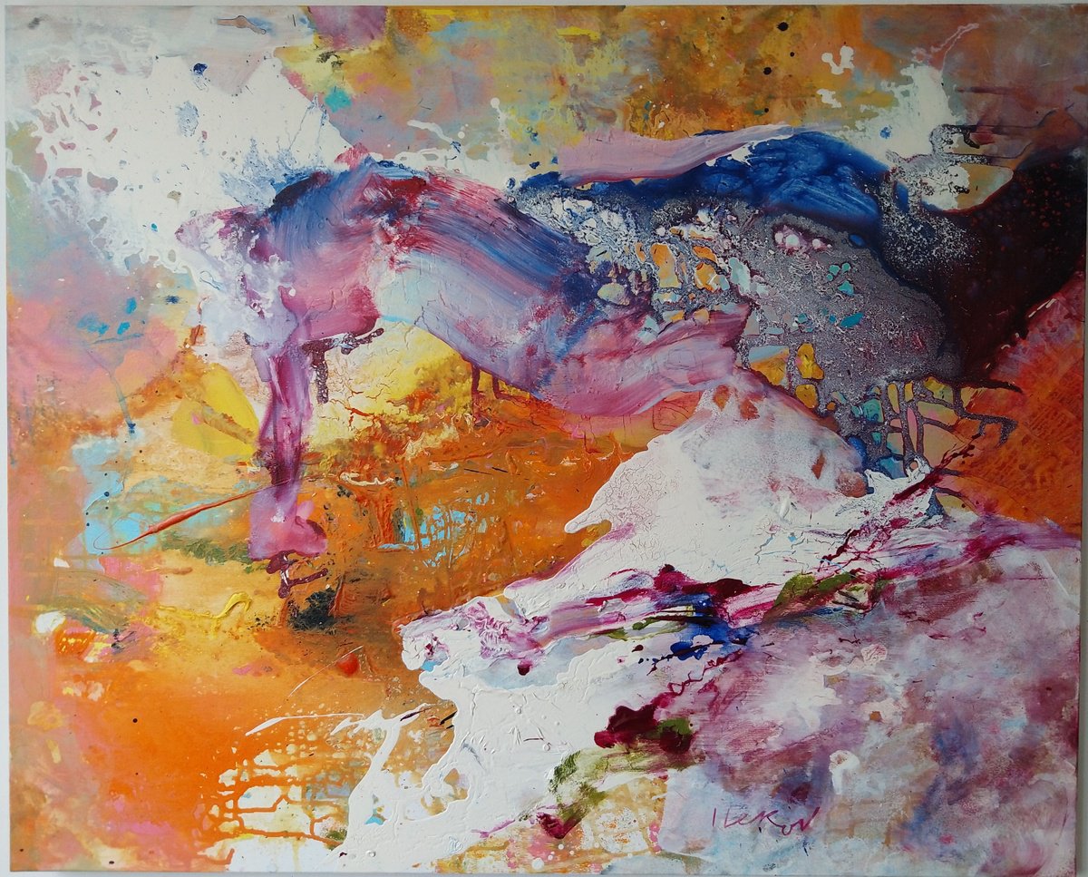 Abstract Acrylic Painting By Ivo Lekov, 39 X 32, Vibration, Original Artwork