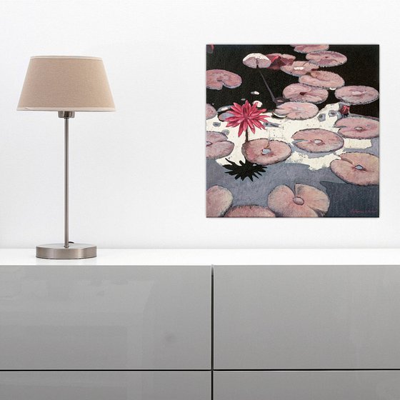 WATER LILIES, NO. 6 | ORIGINAL OIL SILVER LEAF PAINTING CANVAS