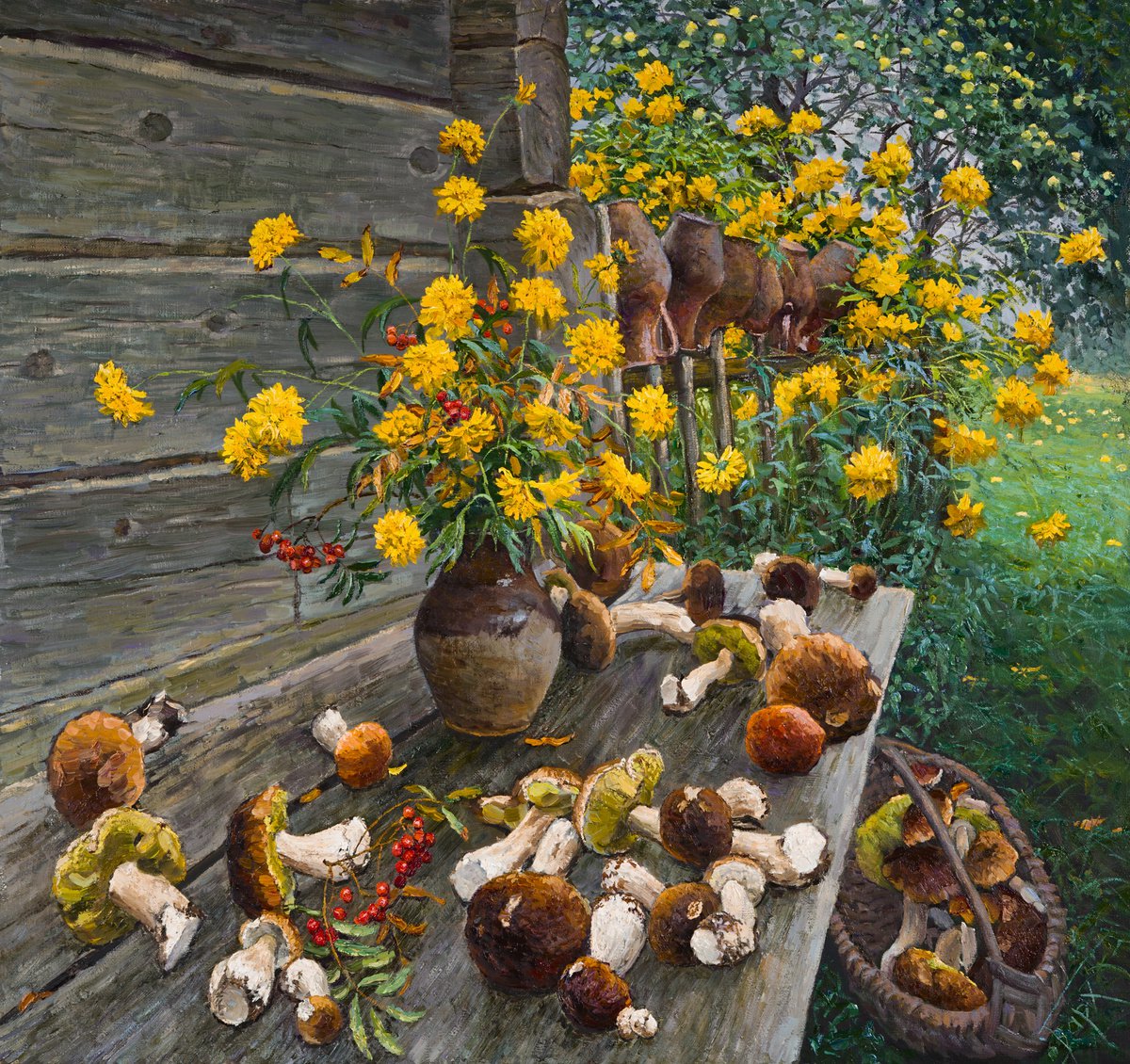 Still Life with Porcini Mushrooms by Elena Barkhatkova