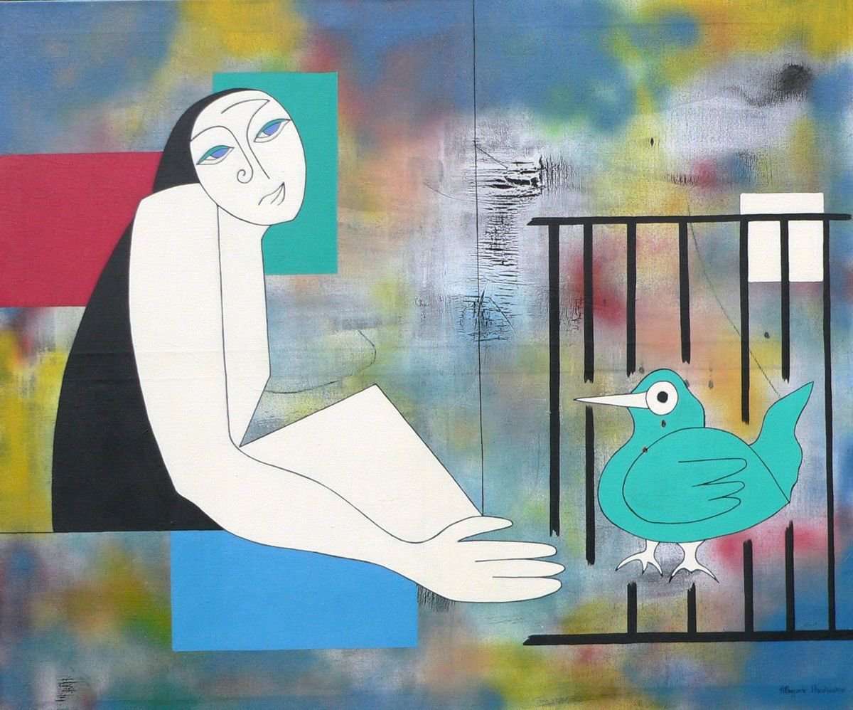 Women with bird by Hildegarde Handsaeme
