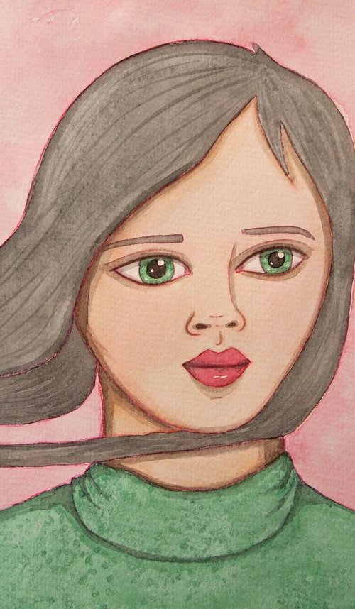 Pink & Green Portrait by Kitty  Cooper
