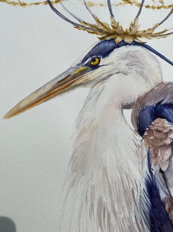 Gray Heron & Golden Chandelier