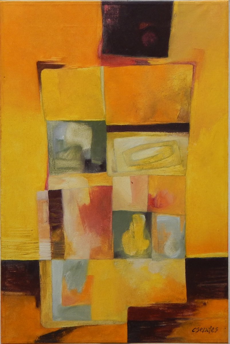 Abstract Oil Painting By Csaba Csendes, 16 X 24, Something Happened, Original Artwork