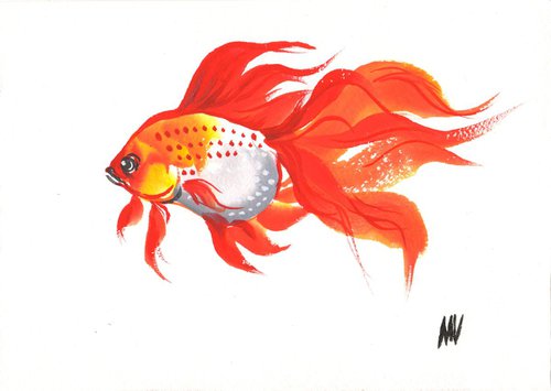 Gold Fish 02 - Gouache and ink original painting. by Mag Verkhovets