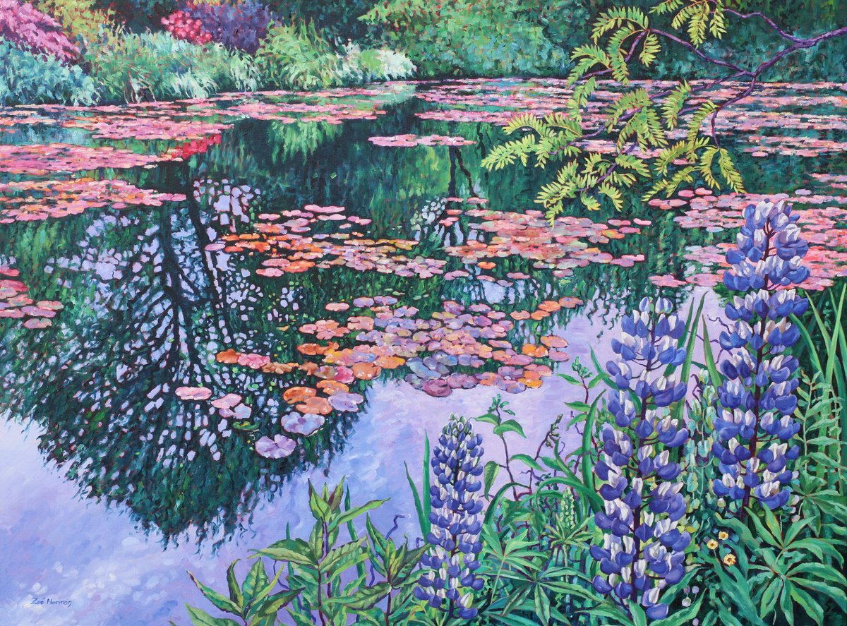 Impressionistic Botanical Oil Painting By Zoe Elizabeth Norman, 52 X 36", Summer On Monet