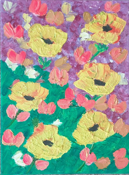 Yellow poppies by Saroj Buch