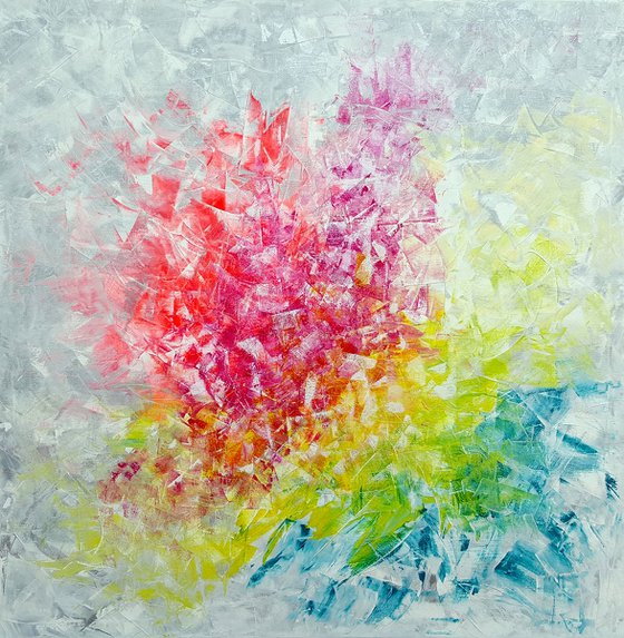 Frozen in time - XL colorful floral abstract painting