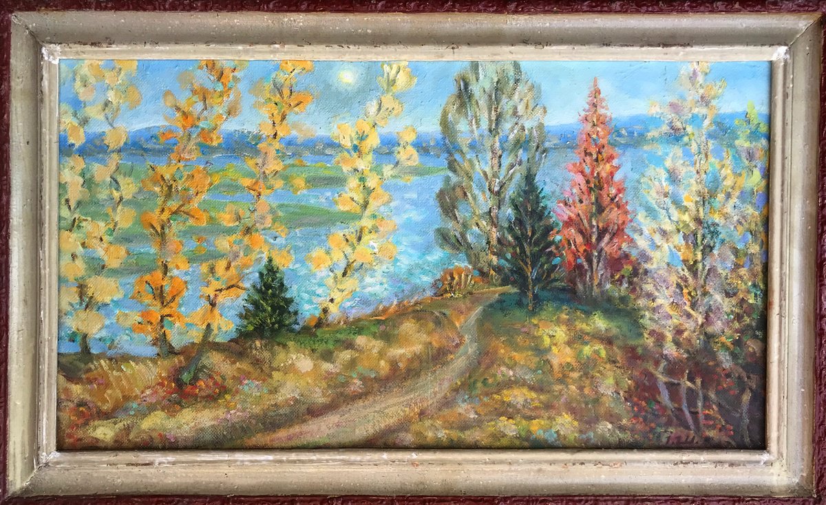 Impressionistic Landscape Oil Painting By Ivan Shapoval, 30 X 17, Golden Autumn, Original Artwork