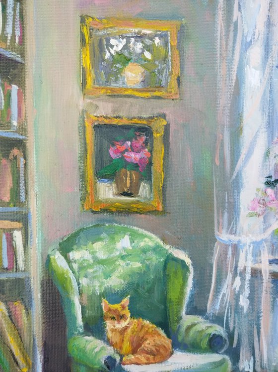 Ginger cat and armchair