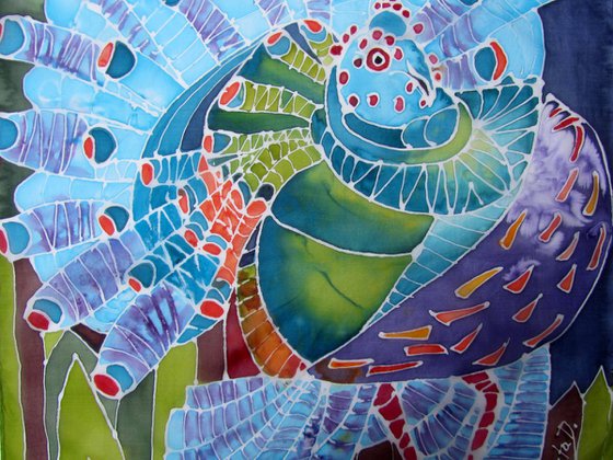 SILK painting: The Occellated Turkey 2