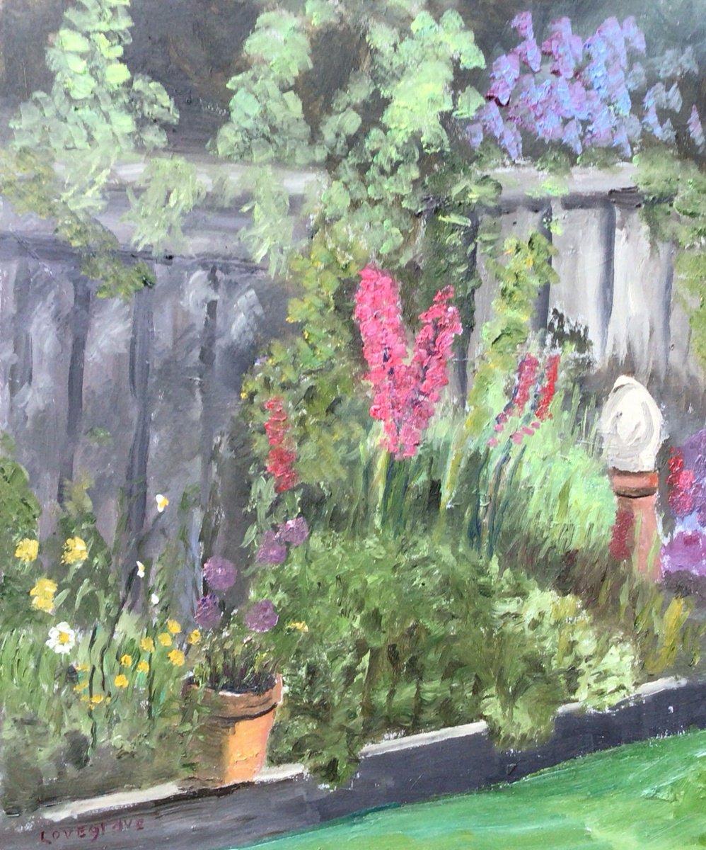 English garden oil painting by Julian Lovegrove Art