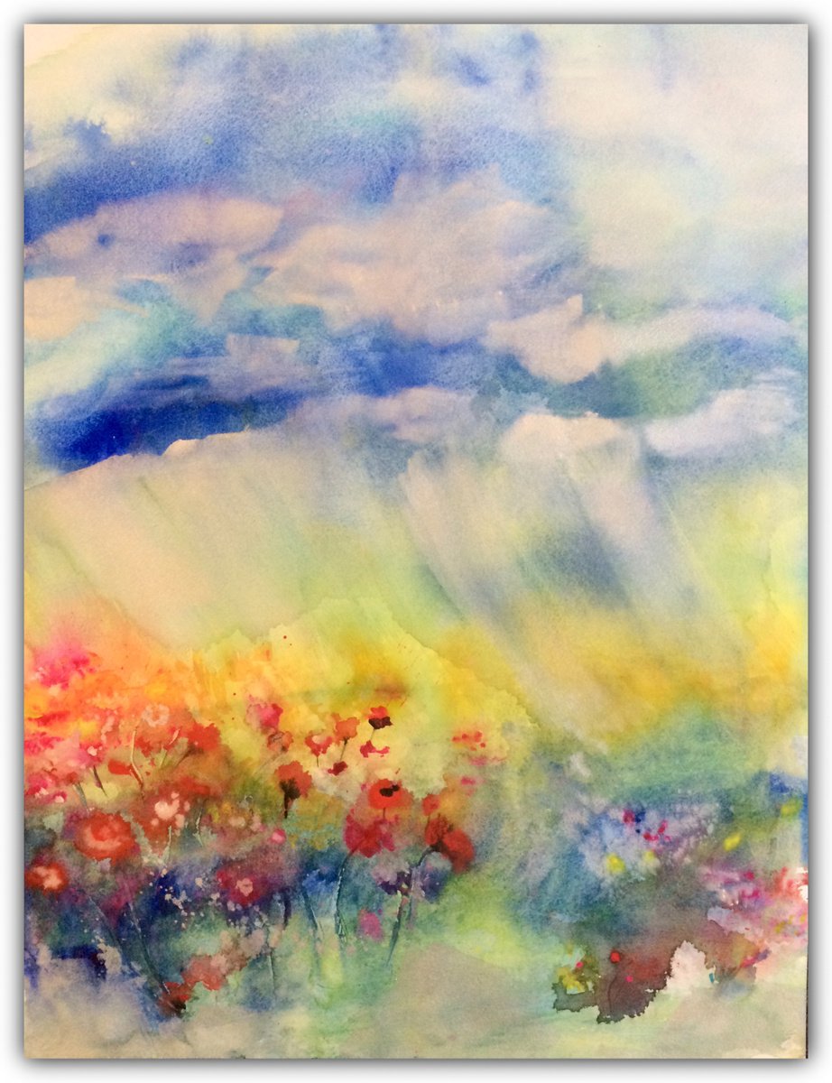 Abstract Botanical Watercolour By Gesa Reuter, 18 X 24, Summer Fields, Original Artwork