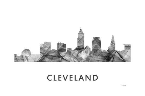 Cleveland Ohio Skyline WB BW