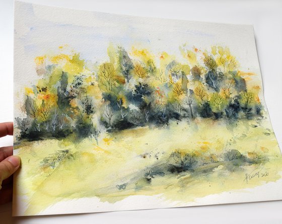 Summer forest - original watercolor and ink painting