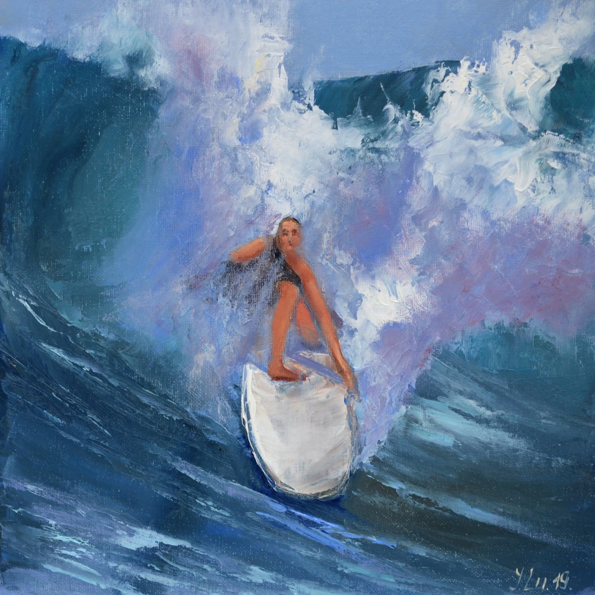 Expressive Oil Painting , Aqueous Kinetic: The Surge (2019) By Lumina Studio, 12 X 12, Artwork For Sale On Artfinder