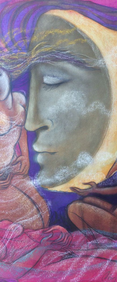 Adoration of the (man in the) Moon; pastel on English paper by Phyllis Mahon