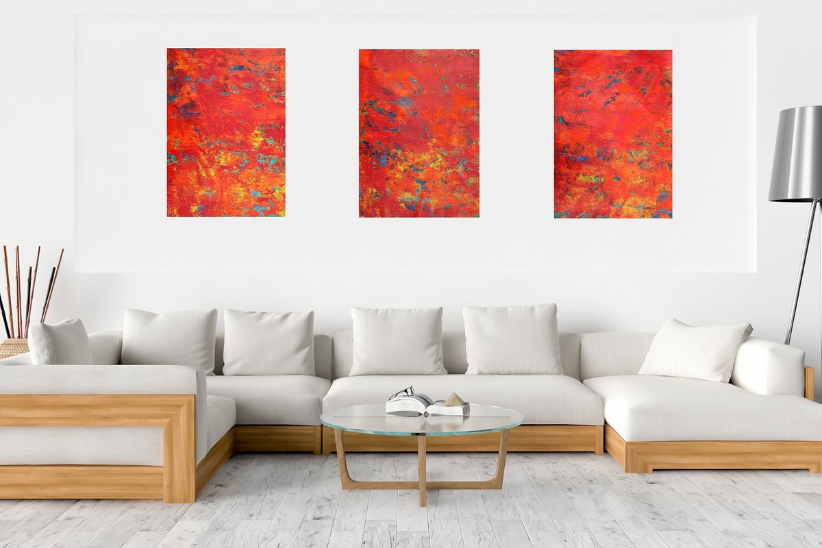Lake on fire - XXL triptych colorful abstract painting by Ivana Olbricht