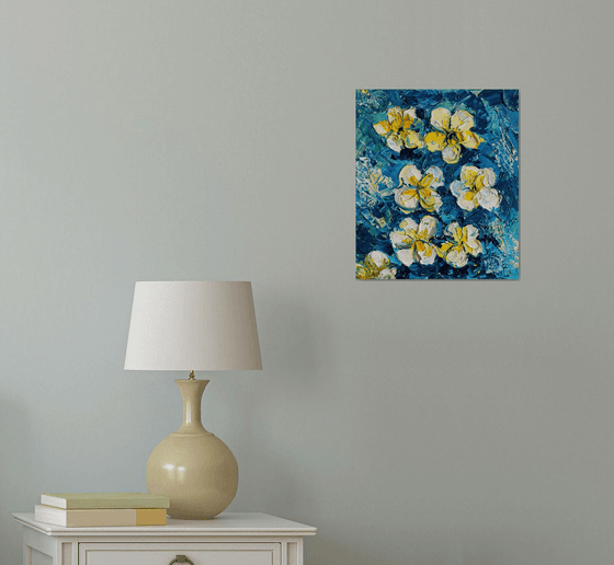 Blue & Yellow Frangipani Art
