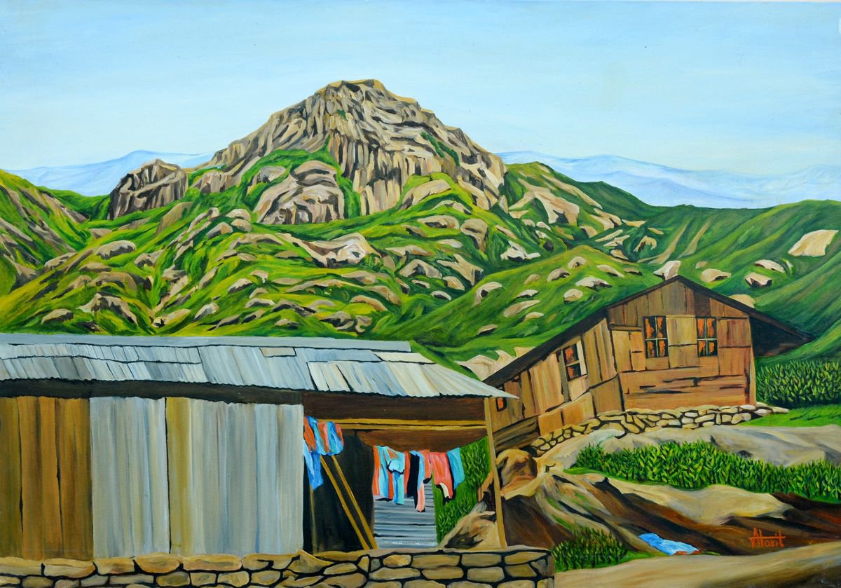 Photorealistic Landscape Oil Painting By Ajay Harit, 47 X 33, Beautiful Sikkim, Original Artwork