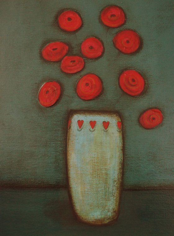 Red Poppies in a Vase..,