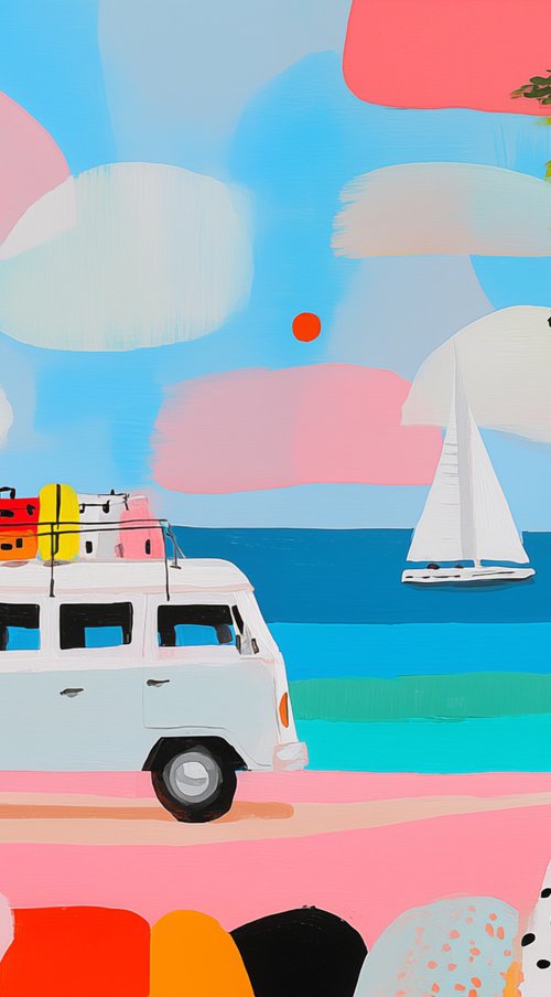 Retro Camper Van Beach by Sasha Robinson