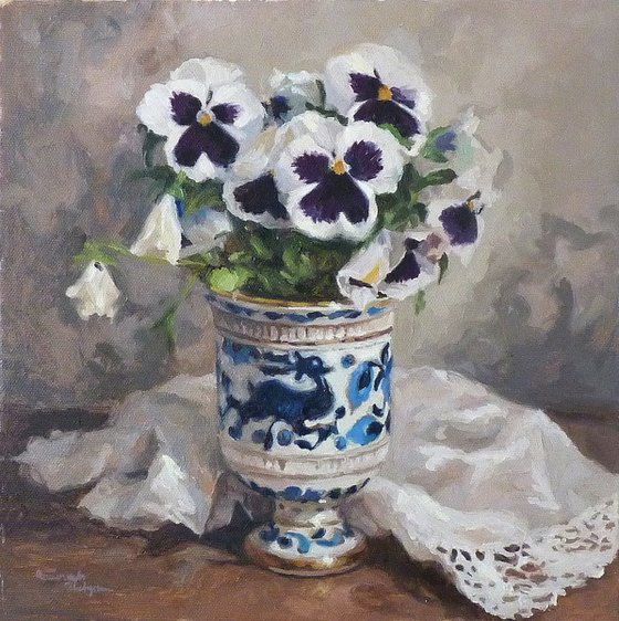 Pansies in a Porcelain Vase