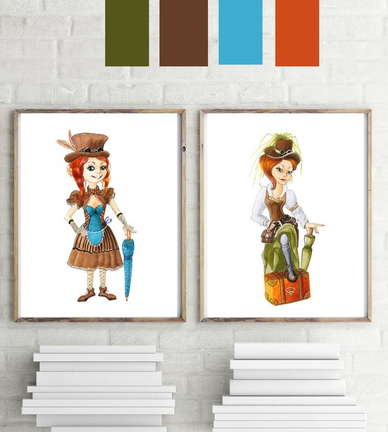 Set of 2 Southwestern girls