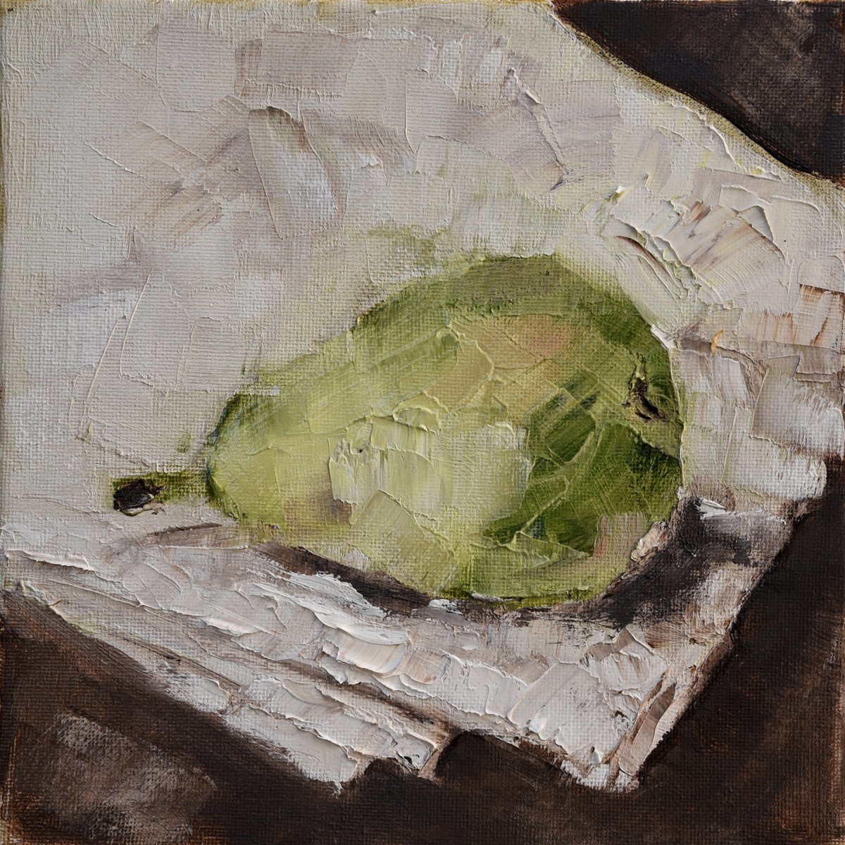 Impressionistic Still Life Oil Painting By Elena Zapassky, 0 X 0, Green Pear, Original Artwork