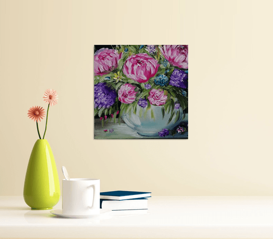 Flower song, small foral gift idea, canvas oil art painting, decor for home