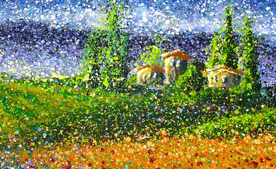 Large lavender wheat Impressionist Painting Large Summer fields Beautiful landscape