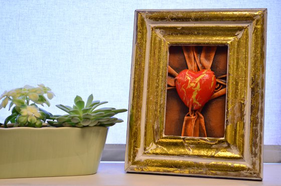 Lovers Heart 26 - Original Framed Leather Sculpture Painting Perfect for Gift