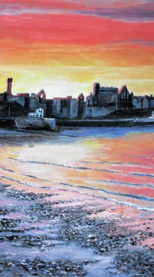 Sunset Peel Castle - Isle of Man - Commission for Kathryn by Max Aitken