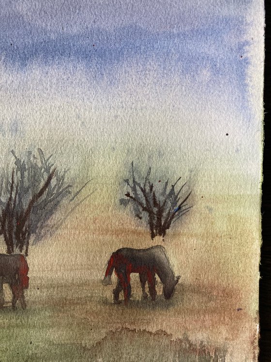 Early Spring Steppe. Horses