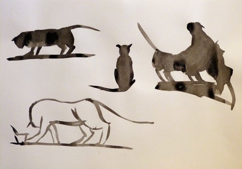 Study of Cats 2, ink drawing 29x42 cm by Frederic Belaubre