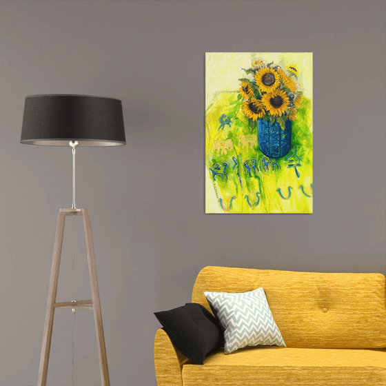 Sunflowers with African cloth