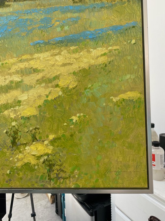 Meadow, Handmade oil painting One of a kind Large Size, Framed