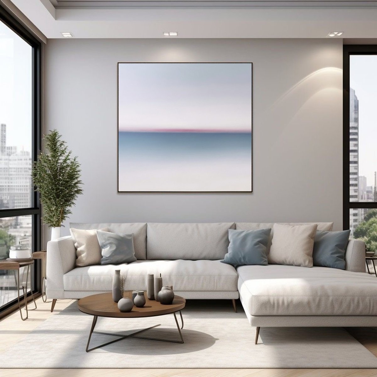 Surrealistic Landscape Oil Painting By Larissa Uvarova, 31 X 31", Deep Inside 95, Seascape, Original Artwork