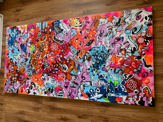 71''x 35''(180x90cm),Life in Colors 9, urban ,pop art ready to hang, colorful canvas art  - xxxl art - abstract art painting- extra large art- mixed media