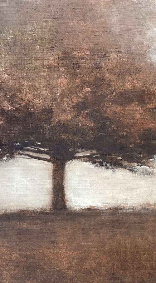 Large Oak Tree 211027f, Tonal style metallic tree painting by Don Bishop