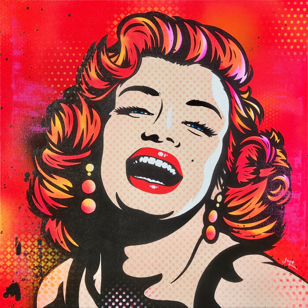 Urban And Pop Portrait Acrylic Painting By Jamie Lee, 24 X 24, Marilyn Monroe Hot Pink, Original Artwork