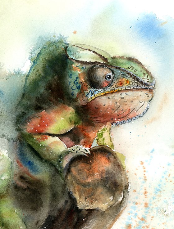 Chameleon - Original Watercolor Painting