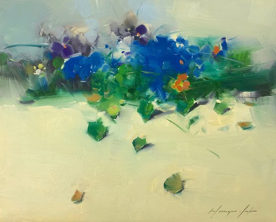 Blue Pansies, Original oil painting, Handmade artwork, One of a kind