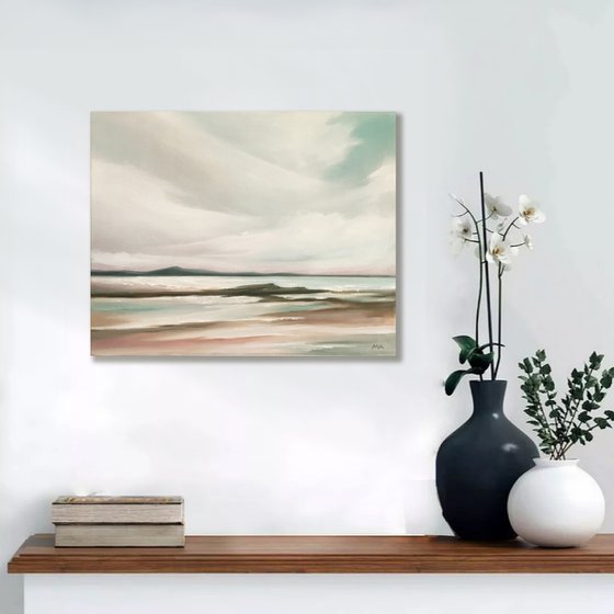 Dusk Across The Bay - Original Seascape Oil Painting on Stretched Canvas