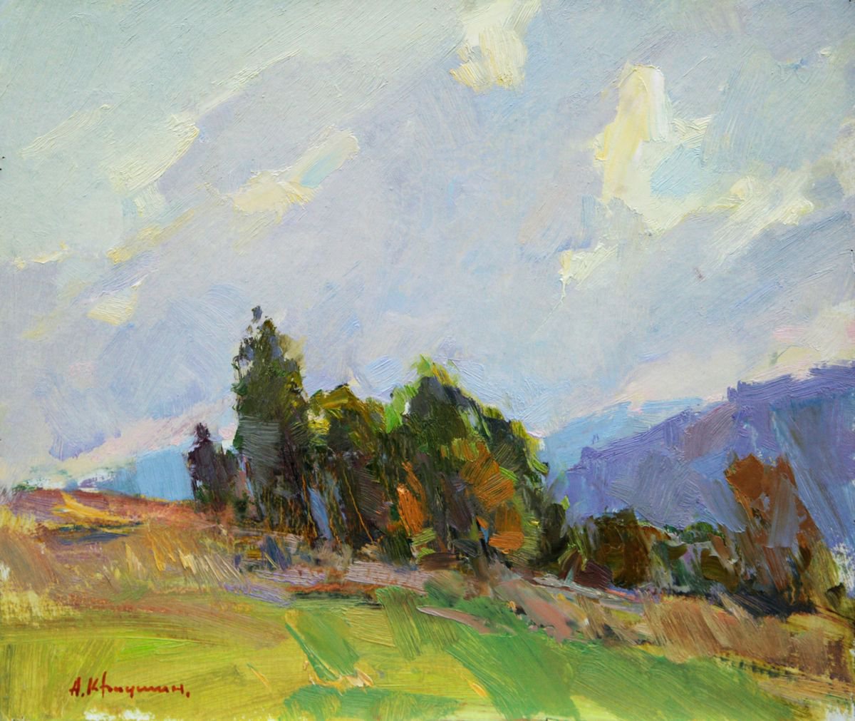 Impressionistic Landscape Oil Painting By Aleksandr Kryushyn, 16 X 14, Mountain Wind, Original Artwork
