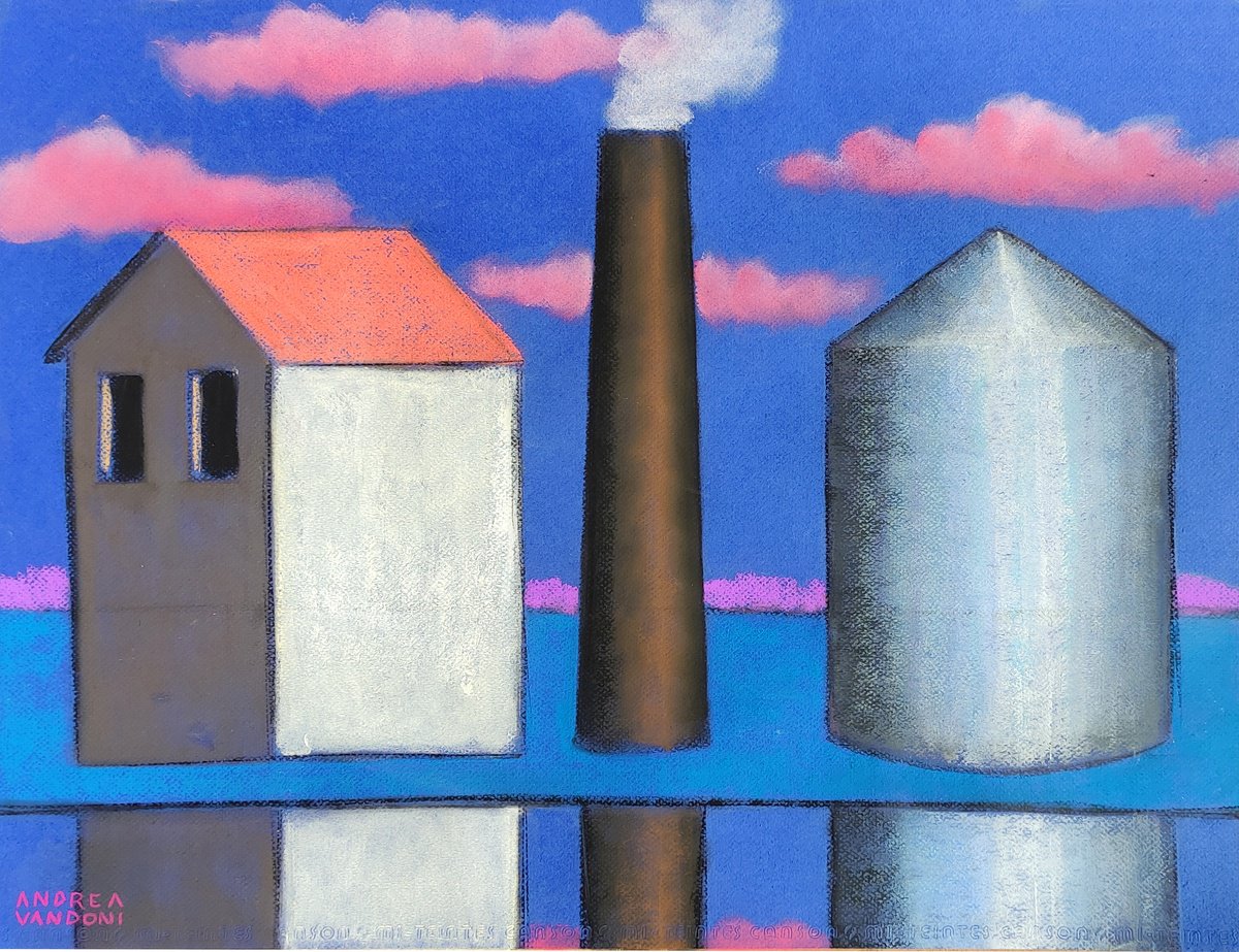 Impressionistic Landscape Pastel Drawing By Andrea Vandoni, 27 X 21, Silent Landscape - 3, Original Artwork