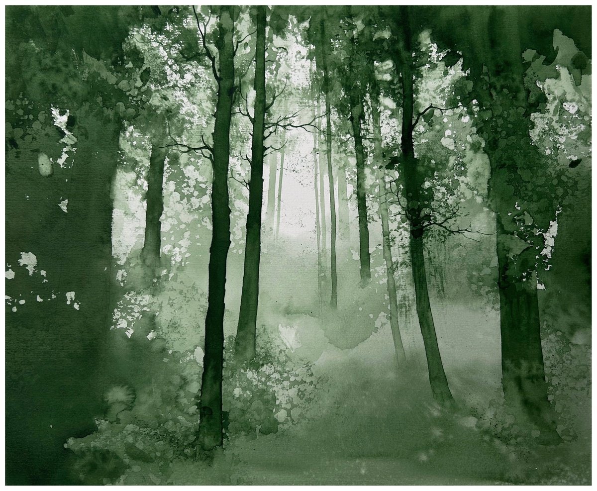 Impressionistic Landscape Watercolour By Nazar Grunyka, 14 X 12", Forest Mood, Original Artwork