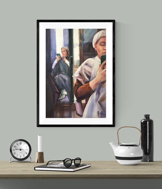 "Girls in the hairdresser". Portrait of modern girls. Watercolor portrait - home decor