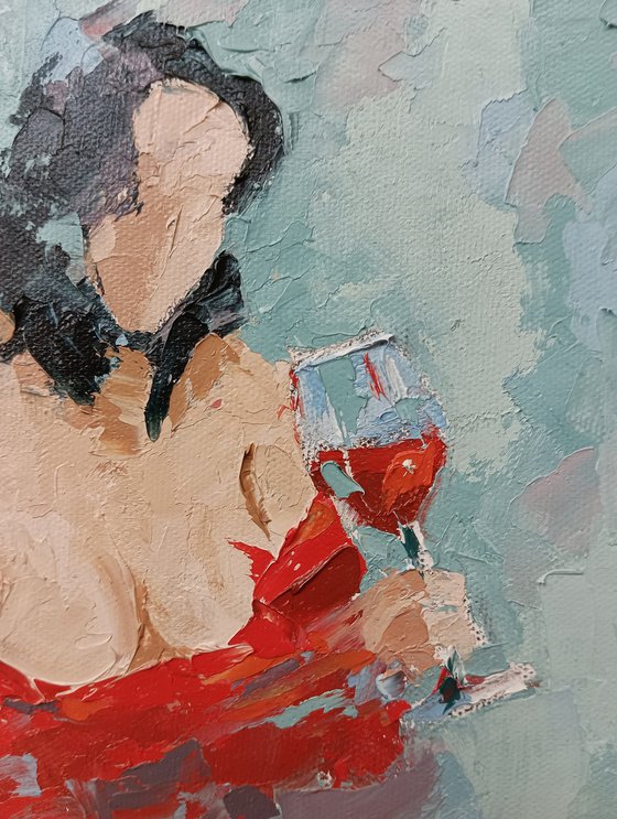 Thalia 12. Abstract woman painting. Woman and red wine