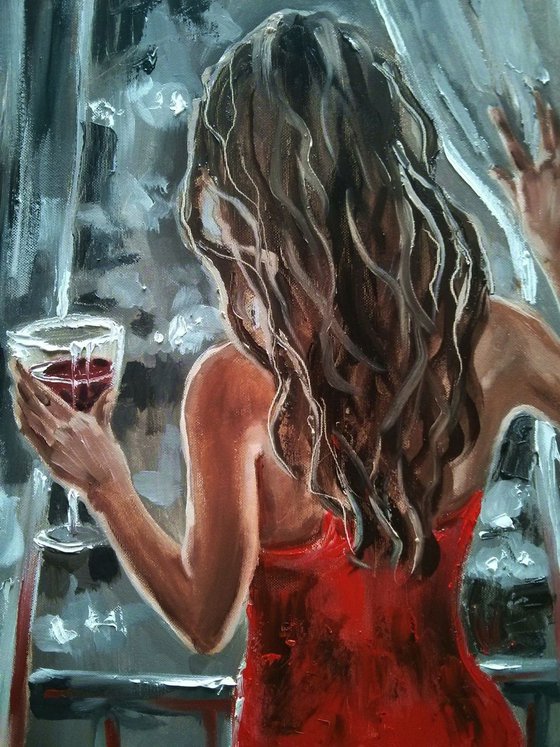 " DARK IN THE ROOM " - 50x70cm original oil painting on canvas, gift, palette kniffe