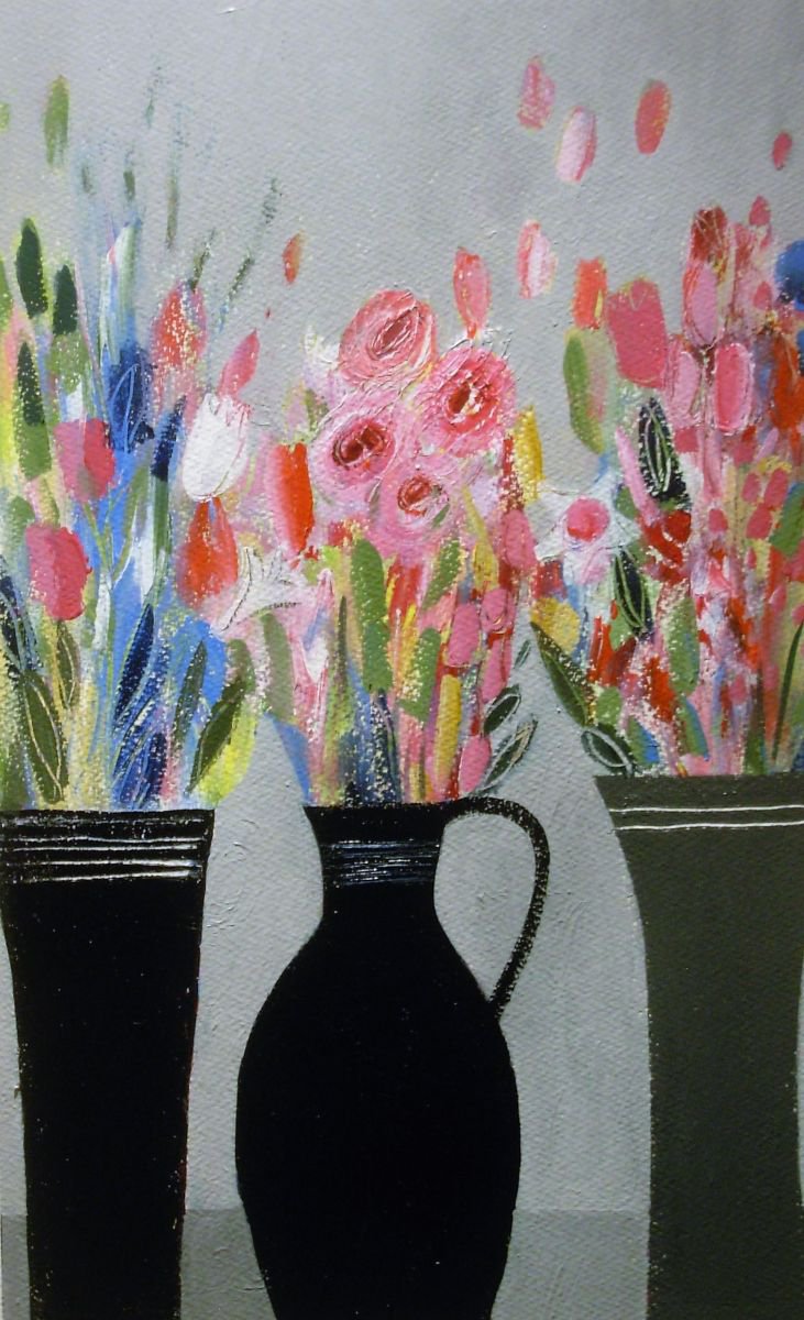 Three Vases of Flowers by Jan Rippingham